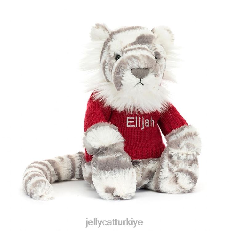 oyuncak Jellycat kişiselleştirilmiş kırmızı kazak gri ve beyaz ile utangaç kar kaplanı JNF4L581