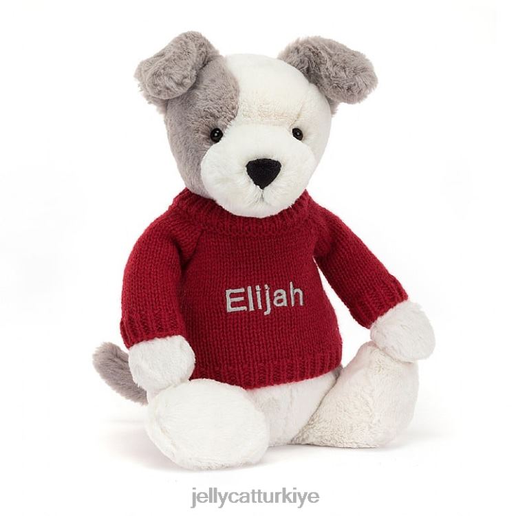 oyuncak Jellycat kişiselleştirilmiş kırmızı kazak gri ve beyaz ile utangaç terrier JNF4L515
