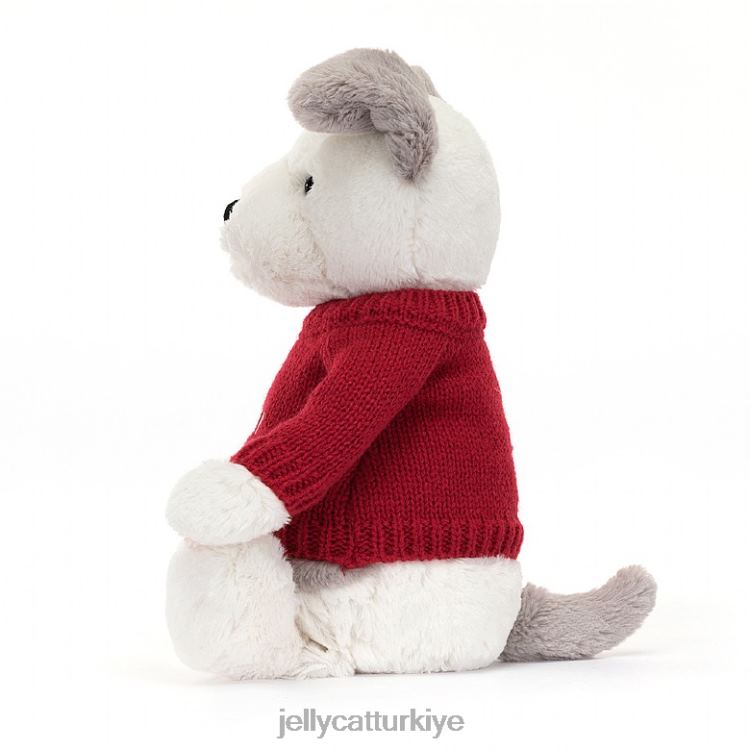 oyuncak Jellycat kişiselleştirilmiş kırmızı kazak gri ve beyaz ile utangaç terrier JNF4L515