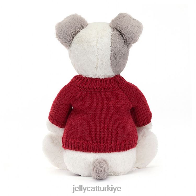 oyuncak Jellycat kişiselleştirilmiş kırmızı kazak gri ve beyaz ile utangaç terrier JNF4L515