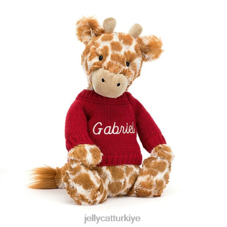 oyuncak Jellycat kişiselleştirilmiş kırmızı kazak turuncu ile utangaç zürafa JNF4L224