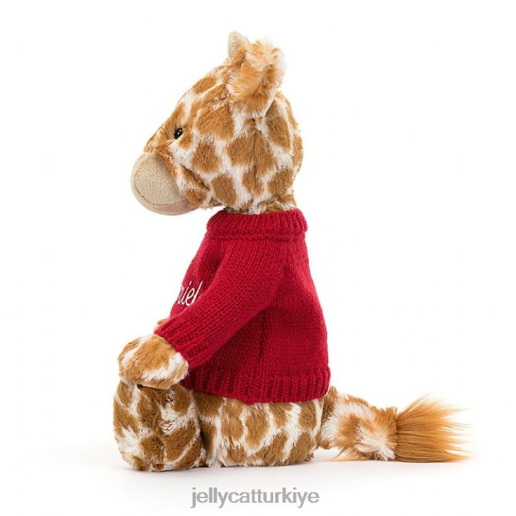 oyuncak Jellycat kişiselleştirilmiş kırmızı kazak turuncu ile utangaç zürafa JNF4L224