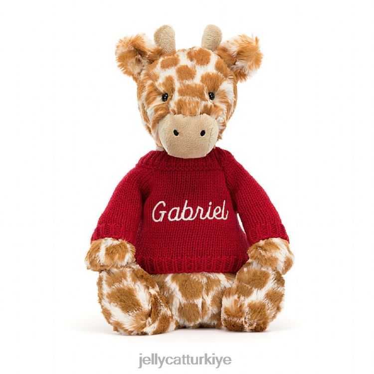 oyuncak Jellycat kişiselleştirilmiş kırmızı kazak turuncu ile utangaç zürafa JNF4L224