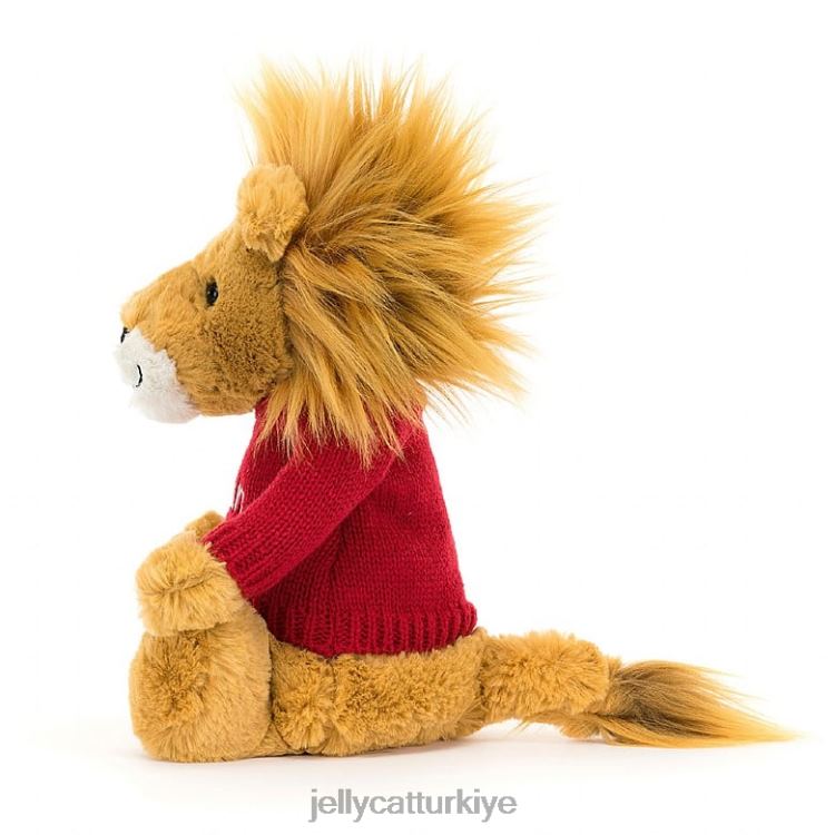 oyuncak Jellycat kişiselleştirilmiş kırmızı kazaklı sarı utangaç aslan JNF4L546