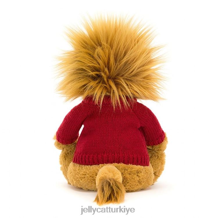 oyuncak Jellycat kişiselleştirilmiş kırmızı kazaklı sarı utangaç aslan JNF4L546