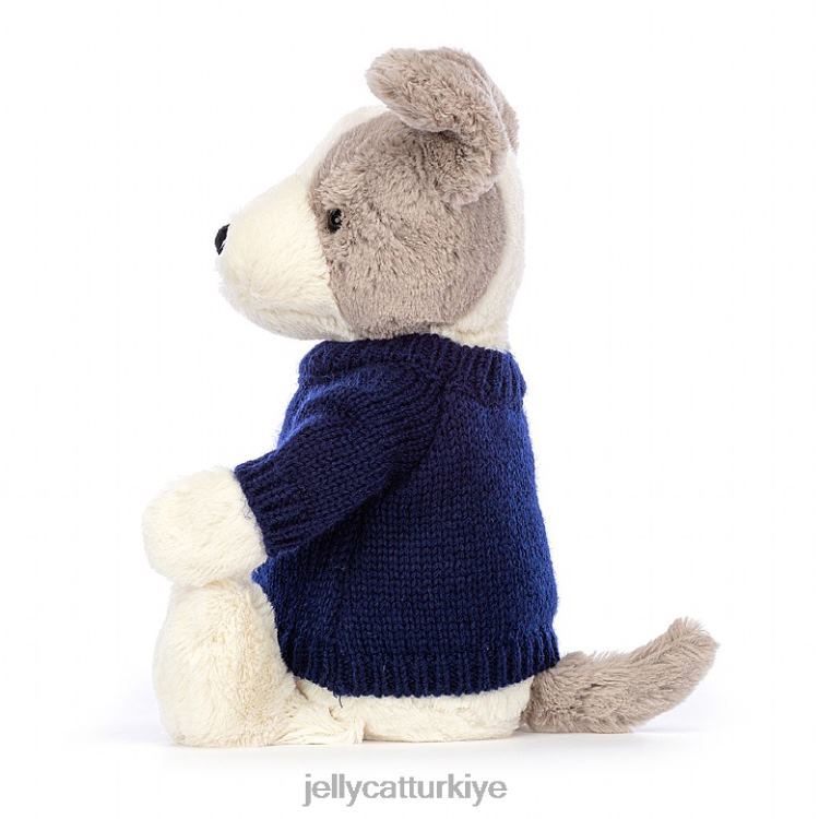 oyuncak Jellycat kişiselleştirilmiş lacivert kazak gri ve beyaz ile utangaç terrier JNF4L516