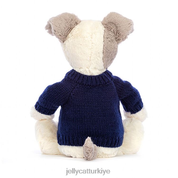 oyuncak Jellycat kişiselleştirilmiş lacivert kazak gri ve beyaz ile utangaç terrier JNF4L516