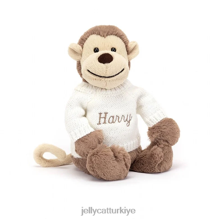 oyuncak Jellycat kişiye özel krem ​​kahverengi kazaklı utangaç maymun JNF4L191