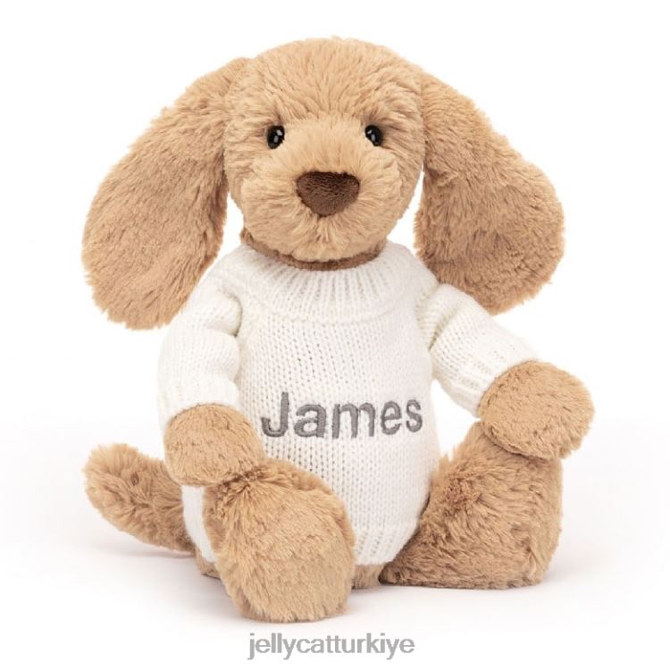 oyuncak Jellycat kişiye özel krem ​​rengi bej kazaklı utangaç şekerleme köpek yavrusu JNF4L135