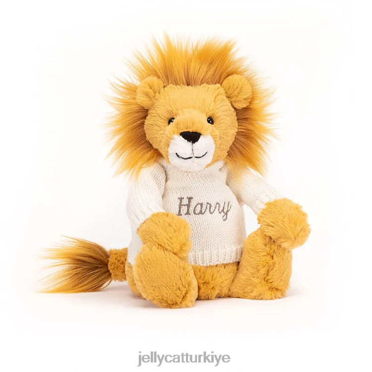 oyuncak Jellycat kişiye özel krem ​​rengi kazaklı utangaç aslan sarı JNF4L539