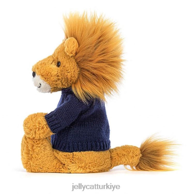 oyuncak Jellycat kişiye özel sarı lacivert kazaklı utangaç aslan JNF4L534