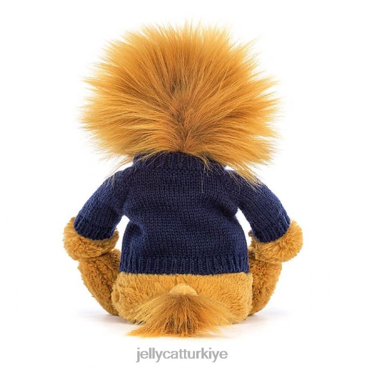 oyuncak Jellycat kişiye özel sarı lacivert kazaklı utangaç aslan JNF4L534
